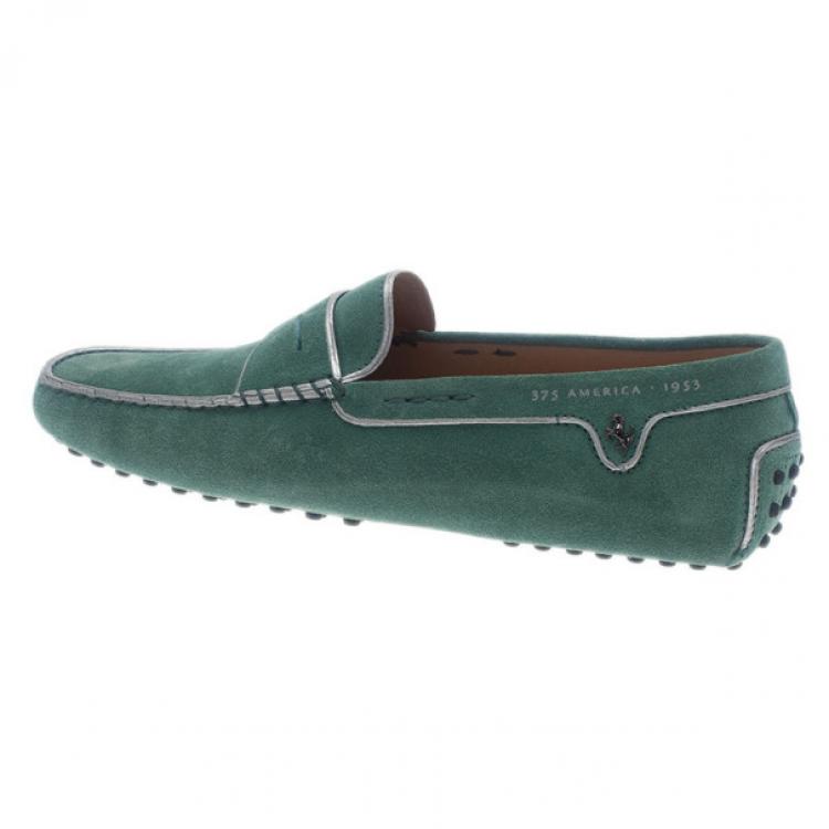 Pre Owned Tod's for Ferrari Limited Edition Green Suede Loafers Size 43.5