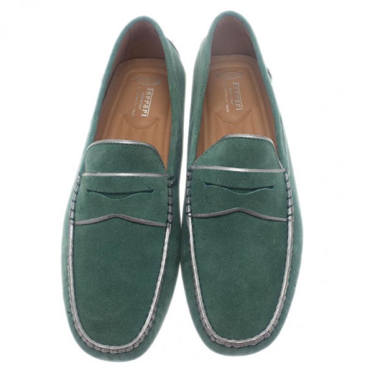 Pre Owned Tod's for Ferrari Limited Edition Green Suede Loafers Size 43.5