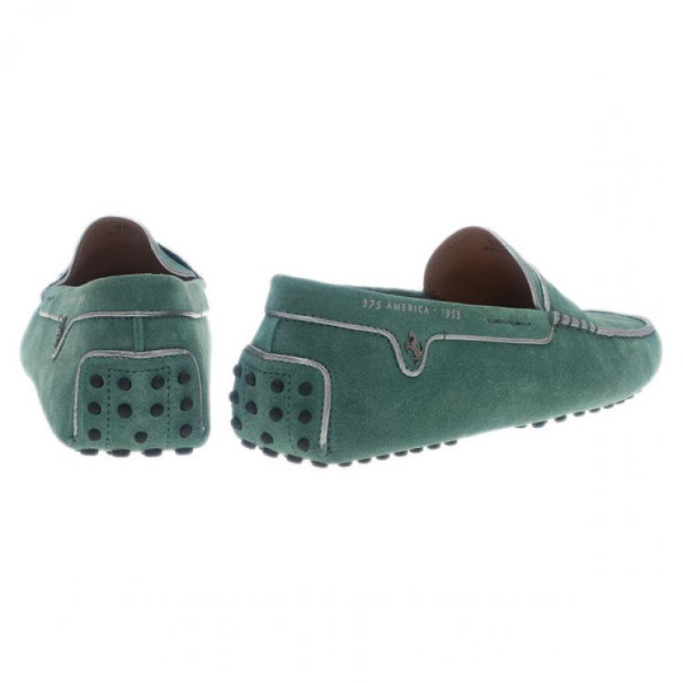 Pre Owned Tod's for Ferrari Limited Edition Green Suede Loafers Size 43.5