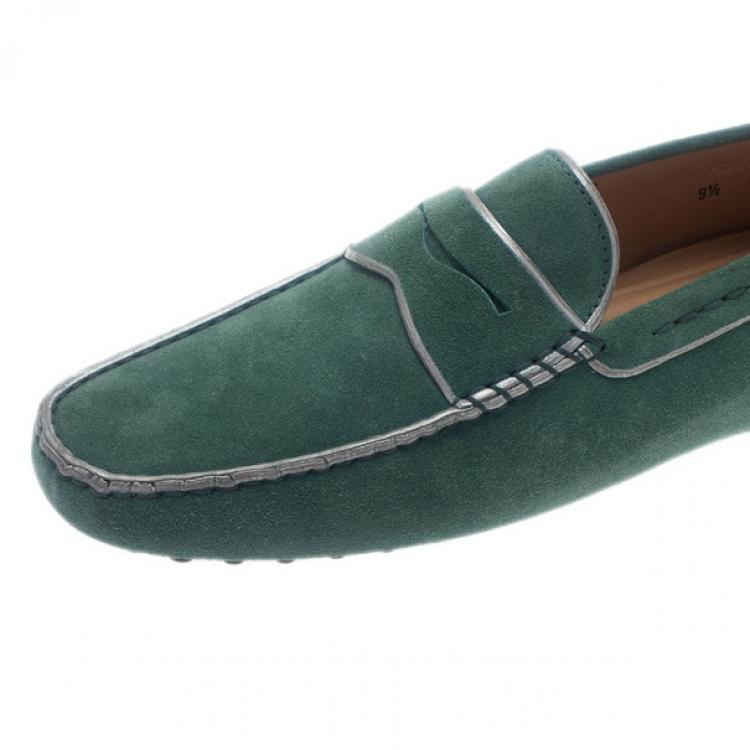 Pre Owned Tod's for Ferrari Limited Edition Green Suede Loafers Size 43.5