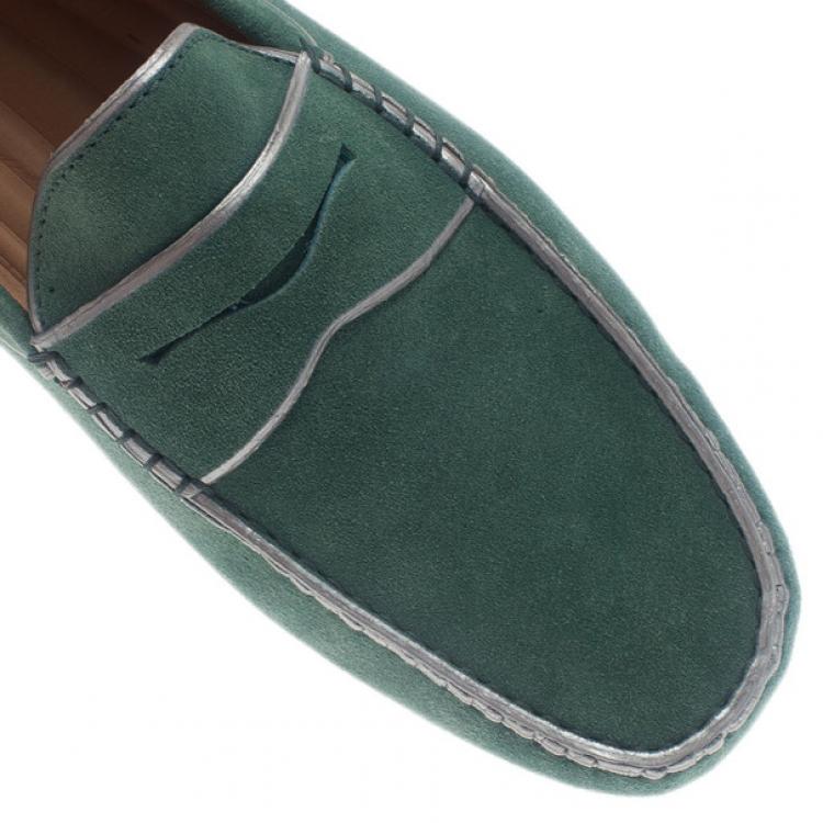 Pre Owned Tod's for Ferrari Limited Edition Green Suede Loafers Size 43.5