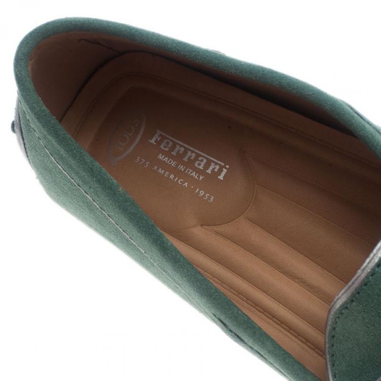 Pre Owned Tod's for Ferrari Limited Edition Green Suede Loafers Size 43.5