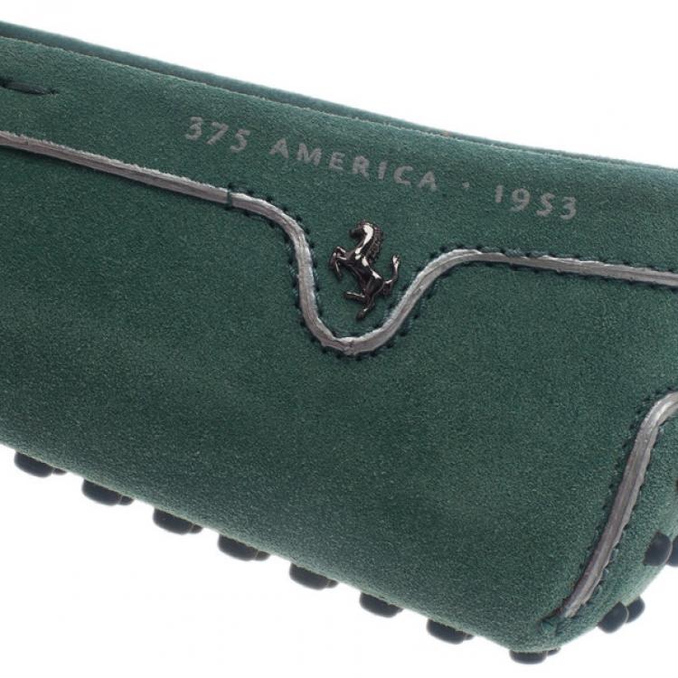 Pre Owned Tod's for Ferrari Limited Edition Green Suede Loafers Size 43.5