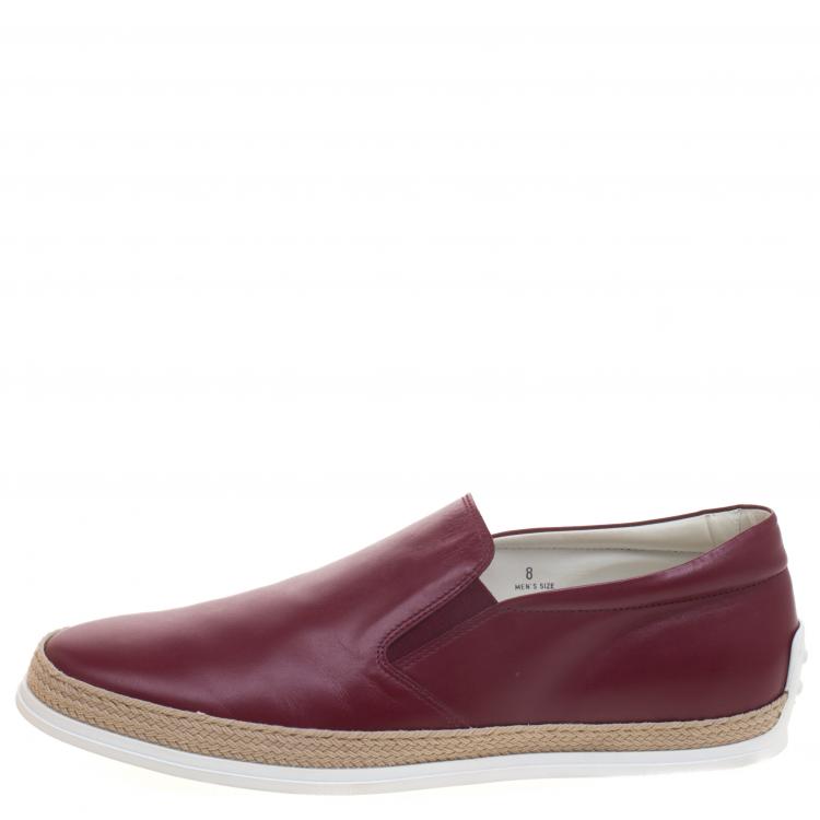 Pre Owned Tod's Burgundy Leather Espadrille Slip On Sneakers Size 42