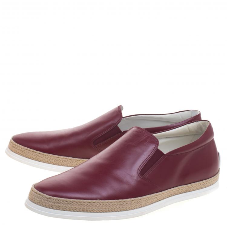 Pre Owned Tod's Burgundy Leather Espadrille Slip On Sneakers Size 42