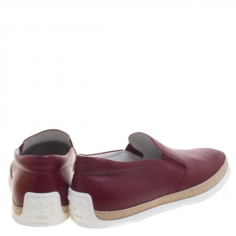 Pre Owned Tod's Burgundy Leather Espadrille Slip On Sneakers Size 42