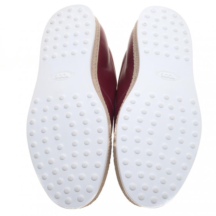 Pre Owned Tod's Burgundy Leather Espadrille Slip On Sneakers Size 42