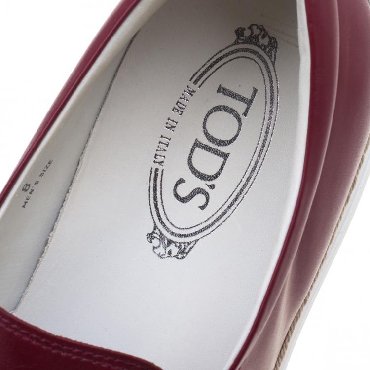 Pre Owned Tod's Burgundy Leather Espadrille Slip On Sneakers Size 42