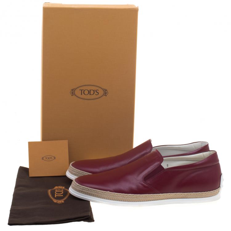 Pre Owned Tod's Burgundy Leather Espadrille Slip On Sneakers Size 42