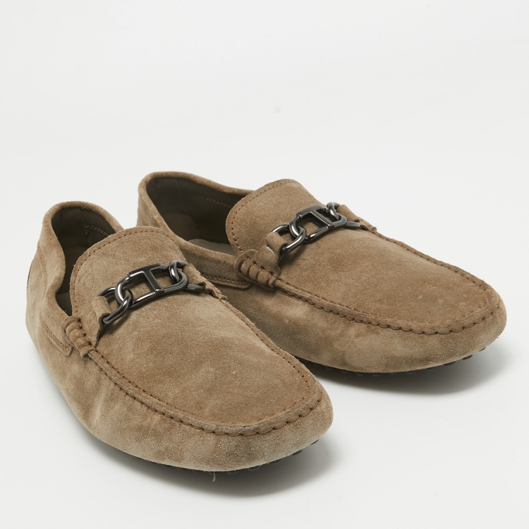 Pre Owned Tod's Grey Suede Buckle Detail Loafers Size 44