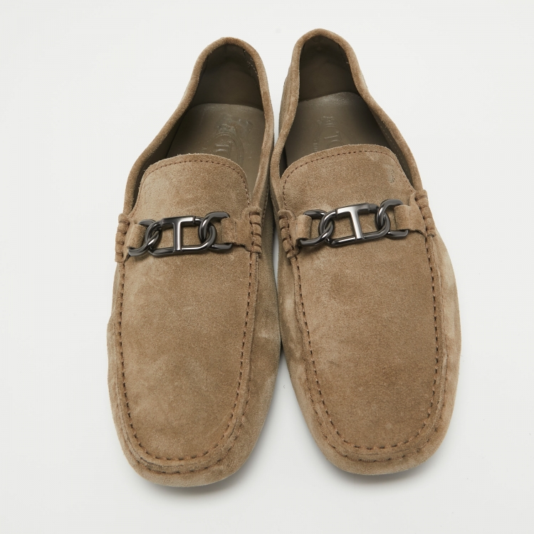 Pre Owned Tod's Grey Suede Buckle Detail Loafers Size 44