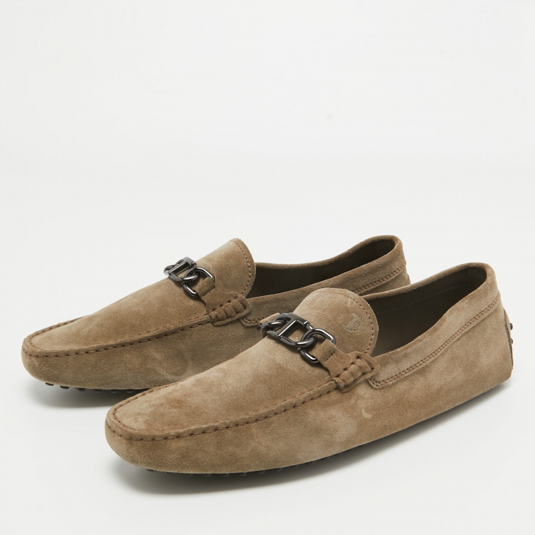 Pre Owned Tod's Grey Suede Buckle Detail Loafers Size 44