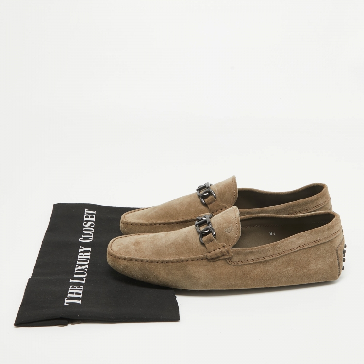 Pre Owned Tod's Grey Suede Buckle Detail Loafers Size 44