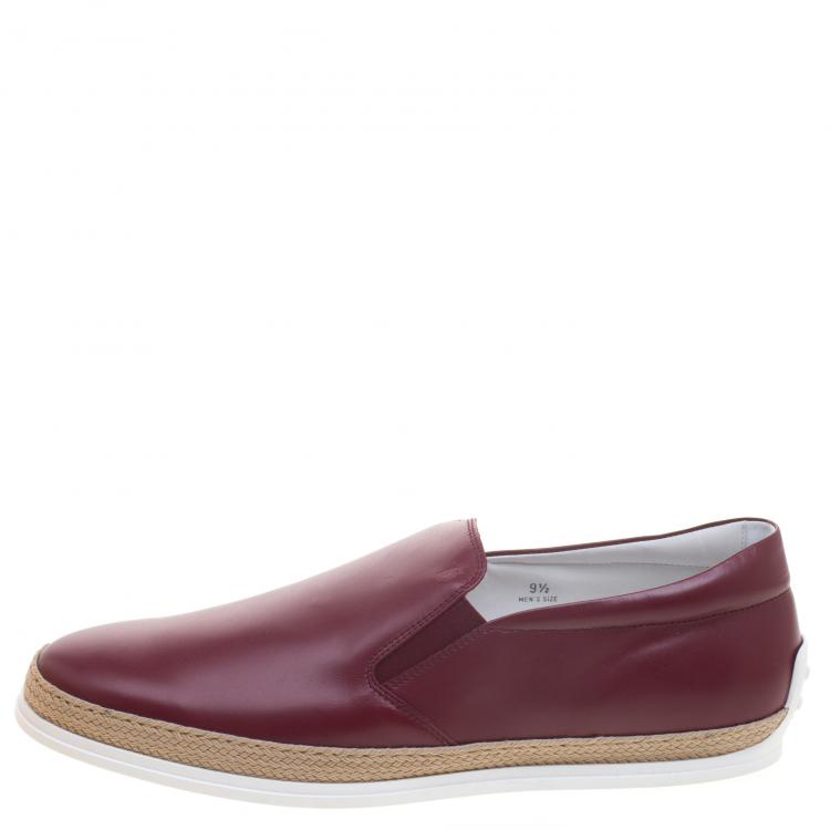 Pre Owned Tod's Burgundy Leather Espadrille Slip-On Sneakers Size 44