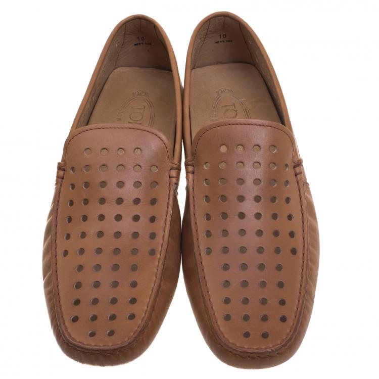 Pre Owned Tod's Brown Perforated Leather Loafers Size 44.5