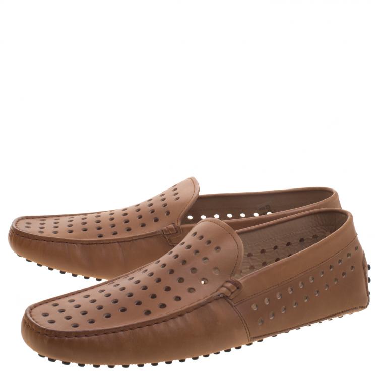 Pre Owned Tod's Brown Perforated Leather Loafers Size 44.5