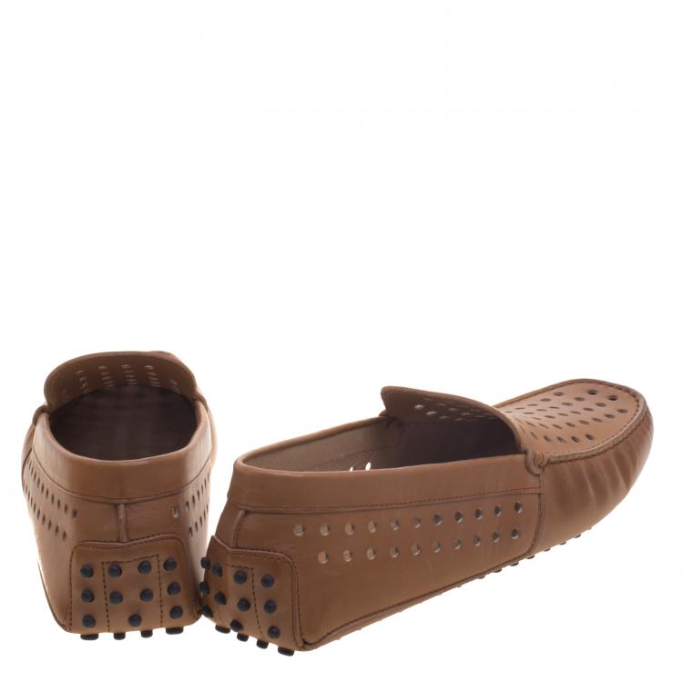 Pre Owned Tod's Brown Perforated Leather Loafers Size 44.5