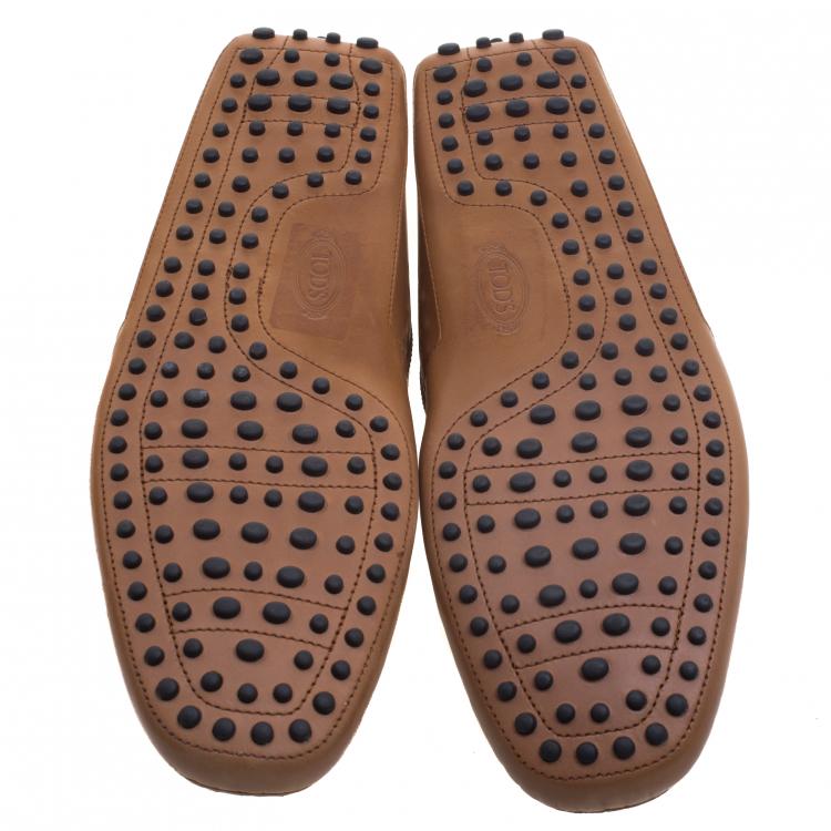 Pre Owned Tod's Brown Perforated Leather Loafers Size 44.5