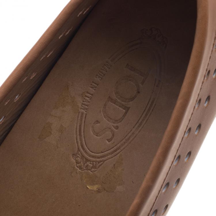 Pre Owned Tod's Brown Perforated Leather Loafers Size 44.5