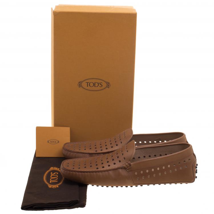 Pre Owned Tod's Brown Perforated Leather Loafers Size 44.5