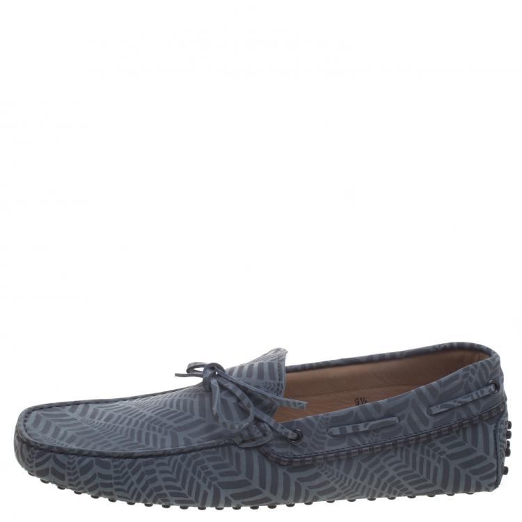 Pre Owned Tod's Grey Printed Leather Bow Loafers Size 44