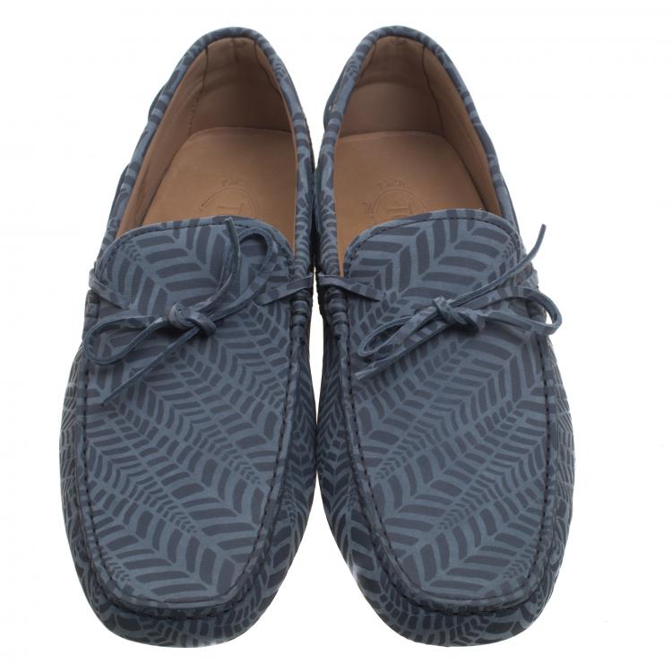 Pre Owned Tod's Grey Printed Leather Bow Loafers Size 44