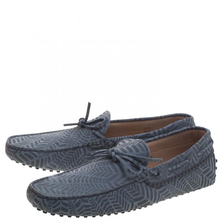 Pre Owned Tod's Grey Printed Leather Bow Loafers Size 44