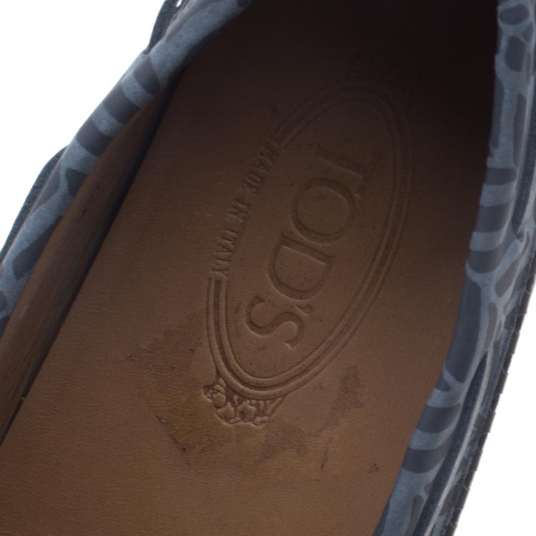 Pre Owned Tod's Grey Printed Leather Bow Loafers Size 44