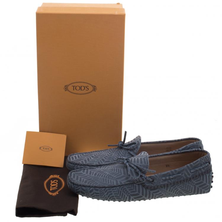 Pre Owned Tod's Grey Printed Leather Bow Loafers Size 44