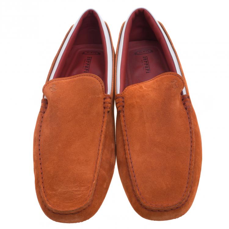 Pre Owned Tod's For Ferrari Orange and White Suede Loafers Size 44