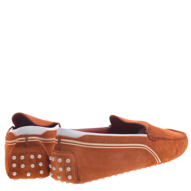 Pre Owned Tod's For Ferrari Orange and White Suede Loafers Size 44