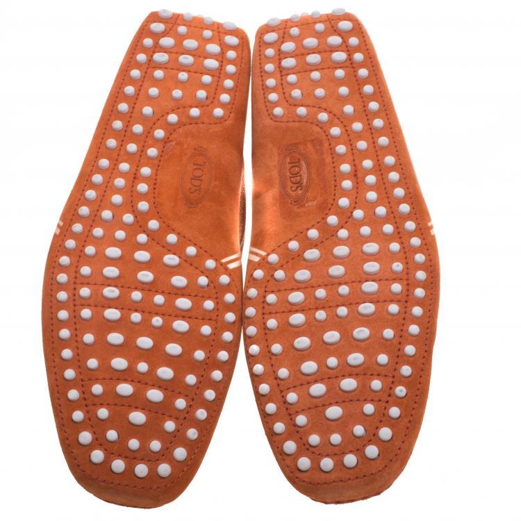 Pre Owned Tod's For Ferrari Orange and White Suede Loafers Size 44