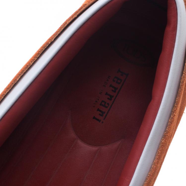 Pre Owned Tod's For Ferrari Orange and White Suede Loafers Size 44