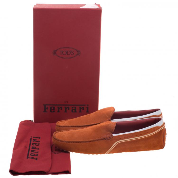 Pre Owned Tod's For Ferrari Orange and White Suede Loafers Size 44