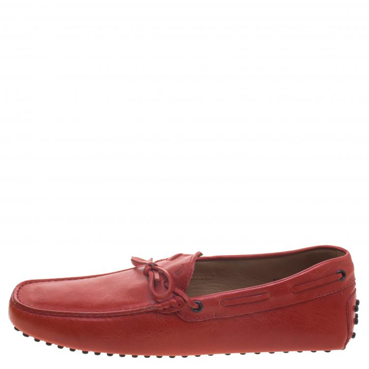 Pre Owned Tod's Red Leather Bow Loafers Size 44