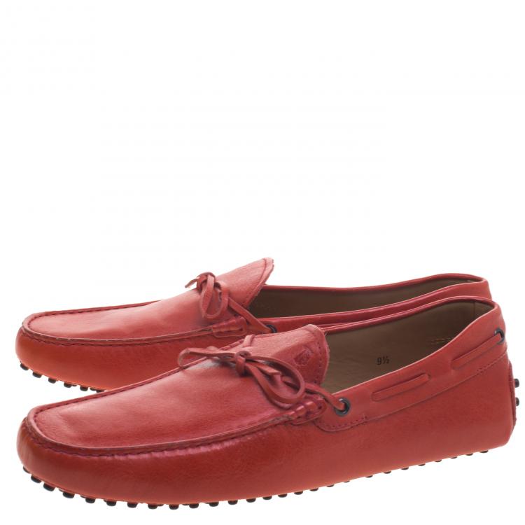 Pre Owned Tod's Red Leather Bow Loafers Size 44