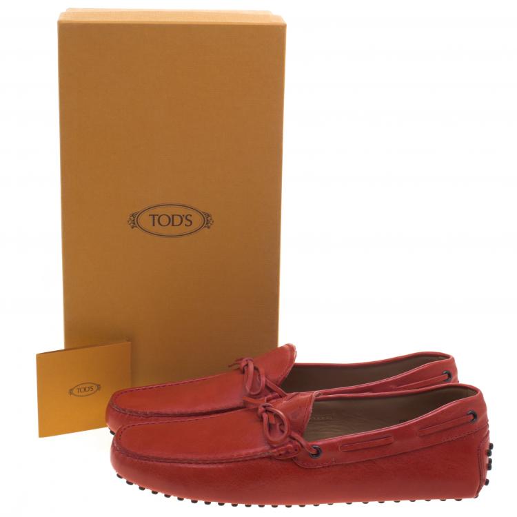 Pre Owned Tod's Red Leather Bow Loafers Size 44