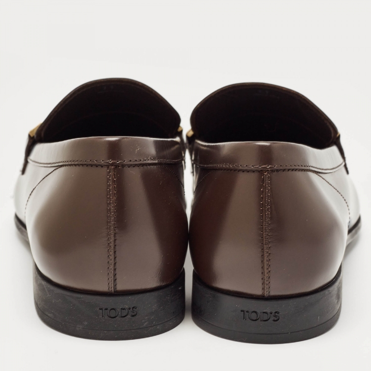 Pre Owned Tod's Brown Leather T Timeless Slip On Loafers Size 45.5