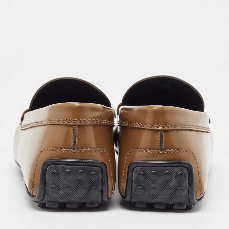 Pre Owned Tod's Brown Leather LT Logo Loafers Size 44