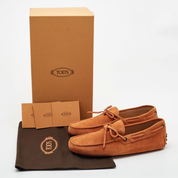 Pre Owned Tod's Orange Suede Gommino Driving Loafers Size 40
