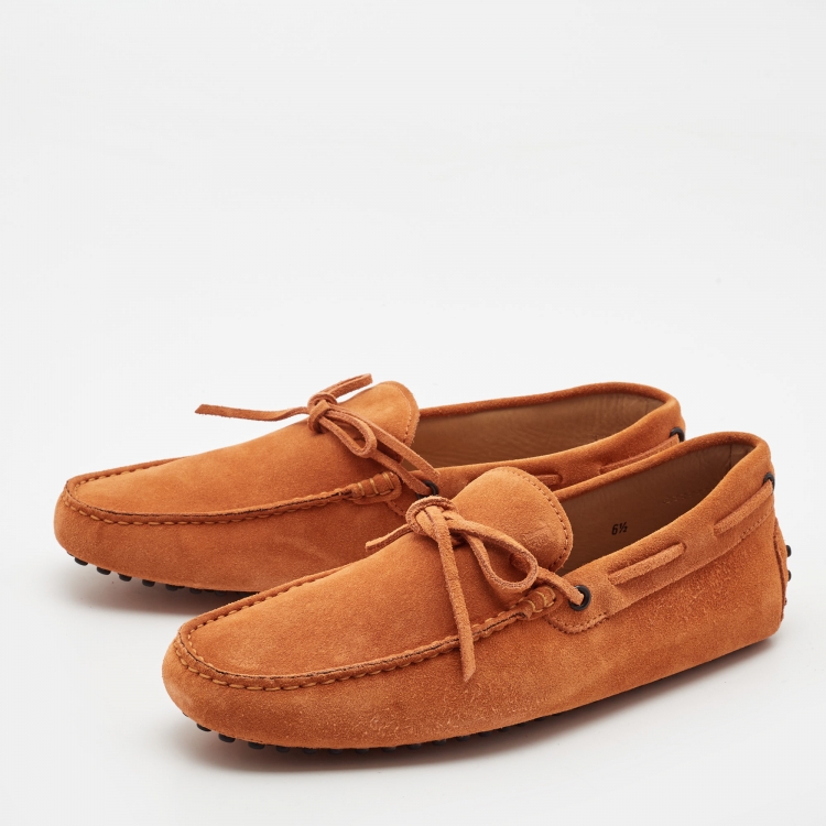 Pre Owned Tod's Orange Suede Gommino Driving Loafers Size 40