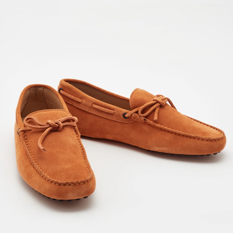Pre Owned Tod's Orange Suede Gommino Driving Loafers Size 40