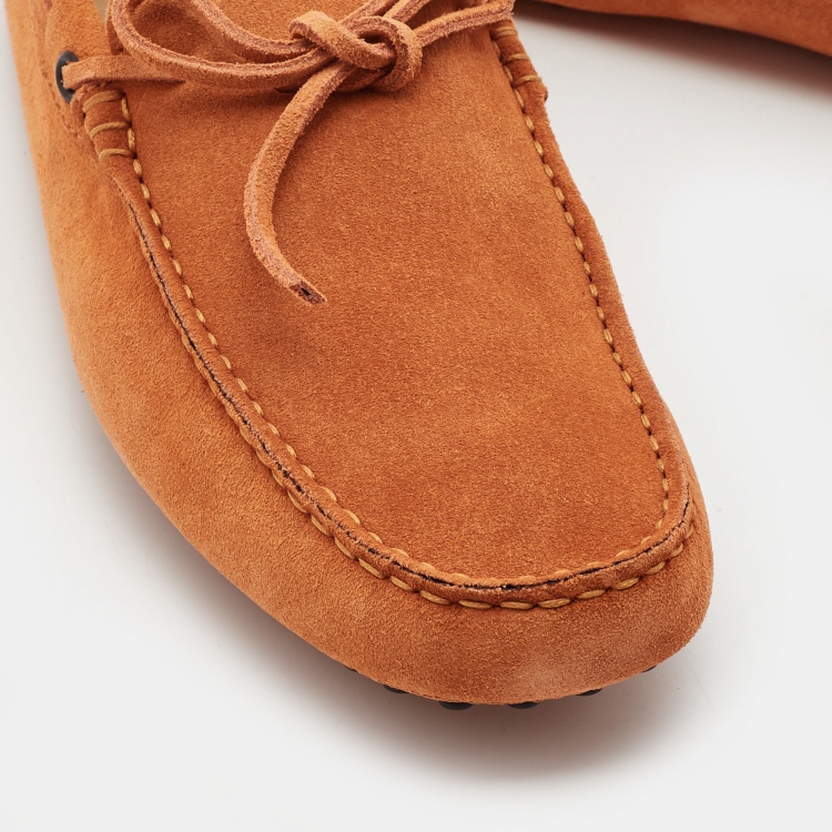 Pre Owned Tod's Orange Suede Gommino Driving Loafers Size 40