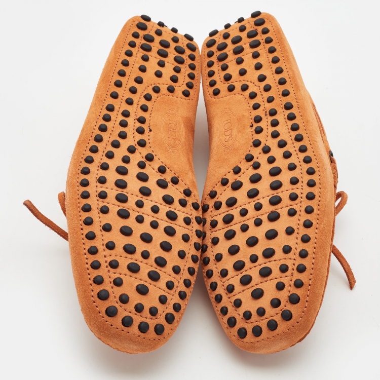 Pre Owned Tod's Orange Suede Gommino Driving Loafers Size 40