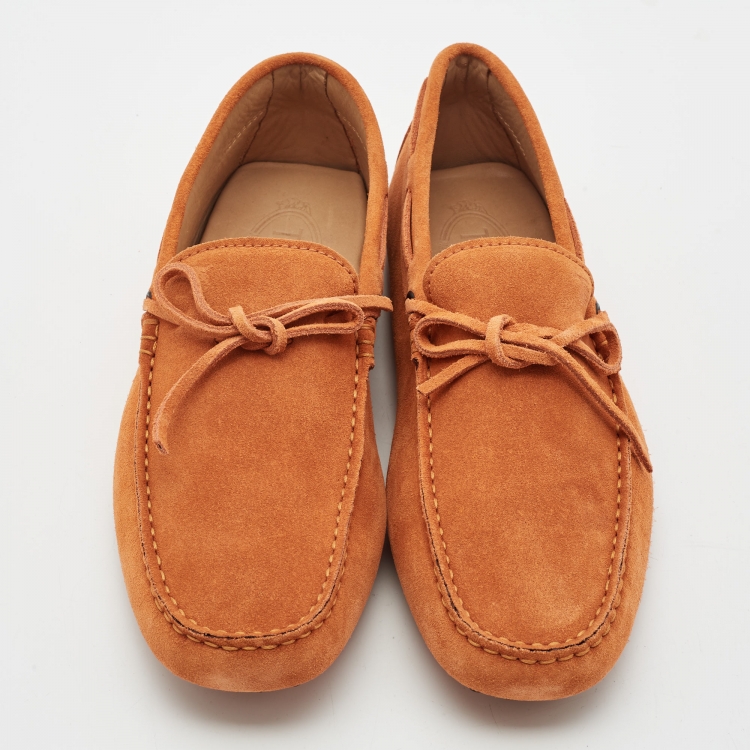 Pre Owned Tod's Orange Suede Gommino Driving Loafers Size 40