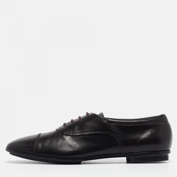 Pre Owned Tod's Black Leather Lace Up Oxfords Size 41