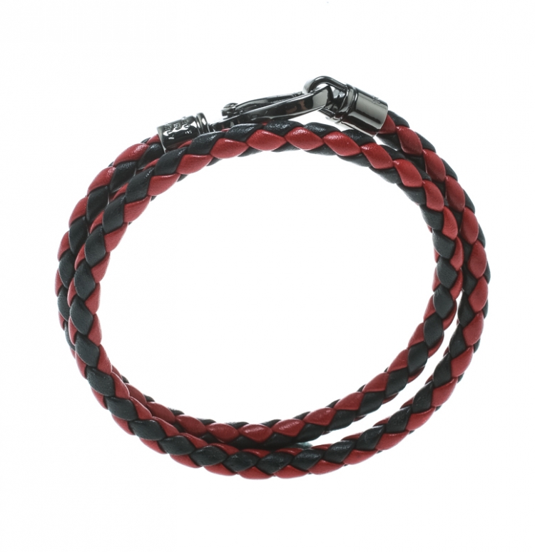 Pre Owned Tod's Red / Black Braided Leather Double Wrap Bracelet