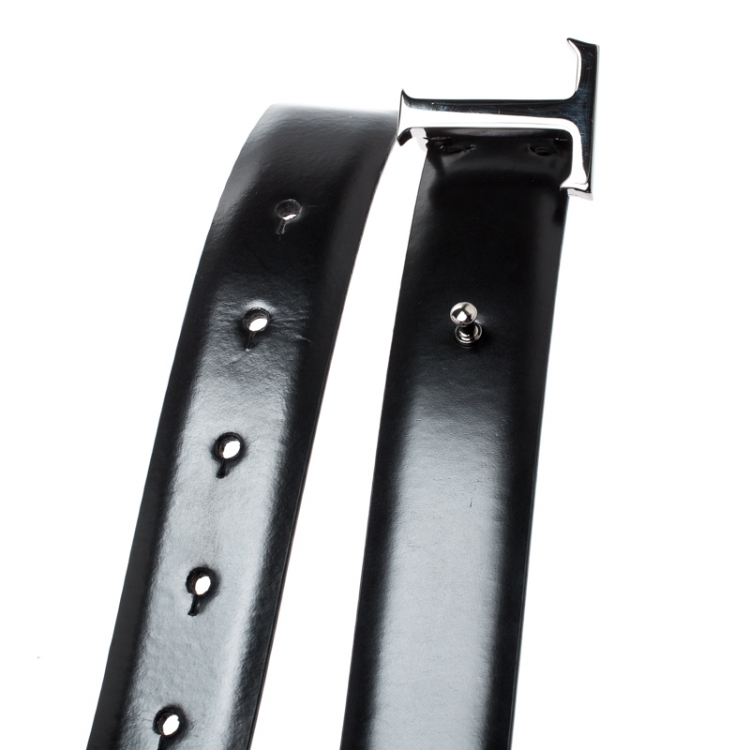 Pre Owned Tod's Black Leather T Buckle Belt 95CM