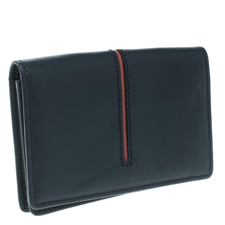 Pre Owned Tod's Navy Blue Leather Striped Card Case