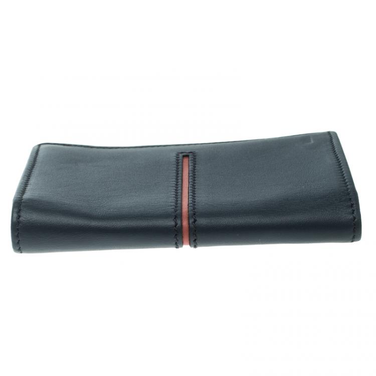 Pre Owned Tod's Navy Blue Leather Striped Card Case